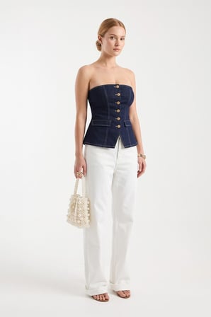 Blue White Kadın Denim Büstiyer