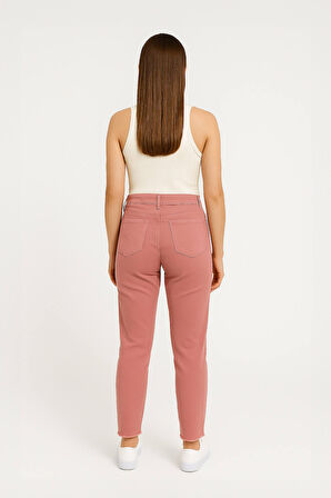 Kadın Paçası Püskül Detaylı Jean Pantolon Pembe