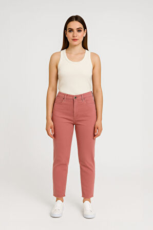 Kadın Paçası Püskül Detaylı Jean Pantolon Pembe