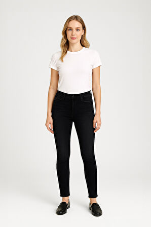 Kadın Skinny Fit Dar Paça Likralı Antrasit Jean Pantolon
