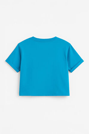 Kadın Bisiklet Yaka Kısa Kollu Crop T-Shirt