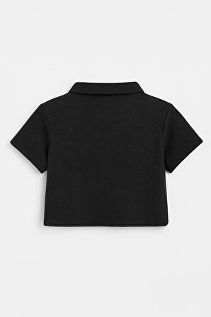 Kadın Polo Yaka Fermuarlı Crop T-Shirt