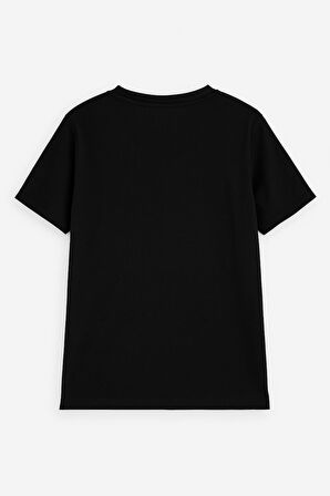 Kadın Bisiklet Yaka %100 Pamuk Baskılı Siyah T-shirt
