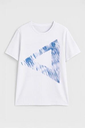 Kadın Rahat Kesim Bisiklet Yaka Baskılı Beyaz T-shirt
