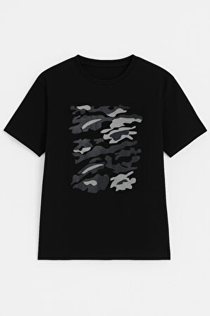 Erkek Bisiklet Yaka %100 Pamuk Baskılı Siyah T-shirt