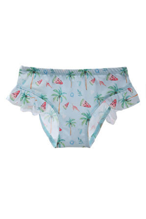 Kız Çocuk Karpuz Palmiye Desenli Havuz Plaj Bikini Takımı