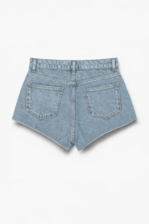 Kadın Yüksek Bel Püsküllü Paça Jean Şort