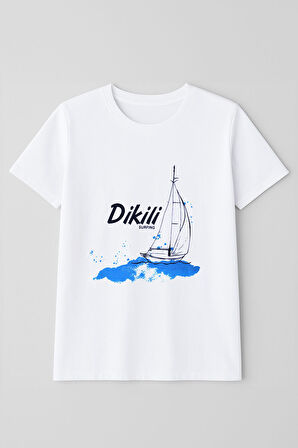 Kadın Bisiklet Yaka %100 Pamuk Dikili Baskılı Kısa Kollu T-Shirt