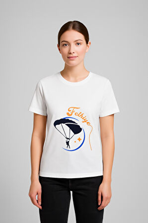 Kadın Bisiklet Yaka %100 Pamuk Fethiye Baskılı Kısa Kollu T-Shirt