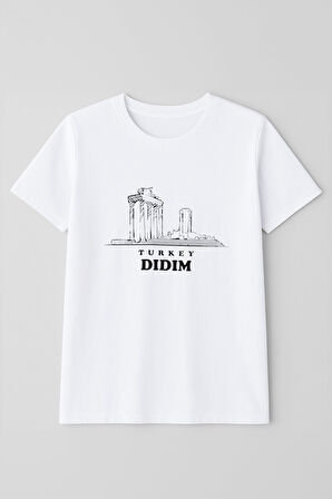 Kadın Bisiklet Yaka %100 Pamuk Didim Baskılı Kısa Kollu T-Shirt