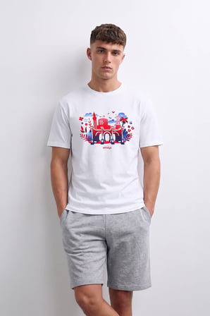 Erkek Bisiklet Yaka %100 Pamuk Antalya Baskılı Kısa Kollu T-shirt