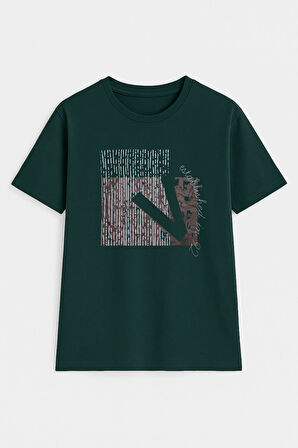 Erkek Rahat Kesim Bisiklet Yaka Baskı Detay T-shirt