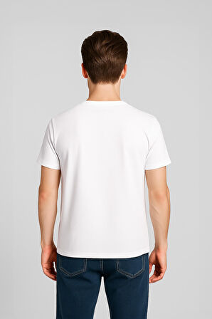 Erkek Rahat Kesim Bisiklet Yaka Baskı Detay T-shirt