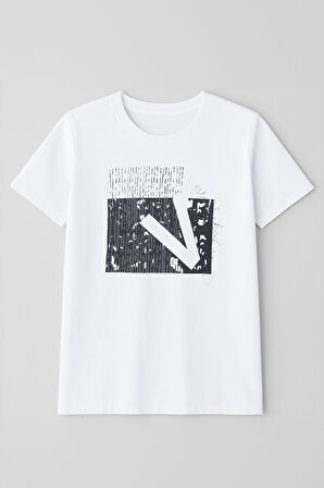 Erkek Rahat Kesim Bisiklet Yaka Baskı Detay T-shirt