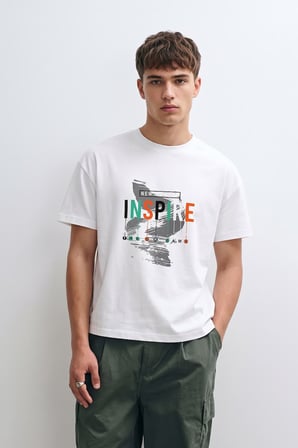 Erkek %100 Pamuk Bisiklet Yaka Yazı Baskılı T-shirt