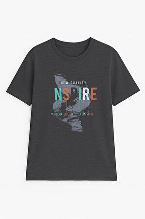 Erkek %100 Pamuk Bisiklet Yaka Yazı Baskılı T-shirt