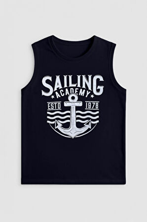 Erkek %100 Pamuk Bisiklet Yaka Baskılı Kolsuz T-shirt