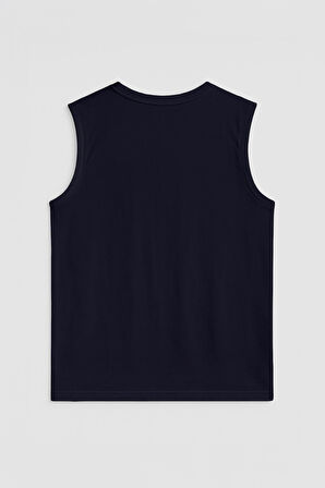 Erkek %100 Pamuk Bisiklet Yaka Baskılı Kolsuz T-shirt