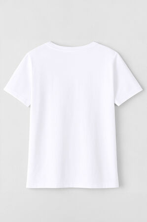 Kadın Bisiklet Yaka Baskılı Siyah T-shirt