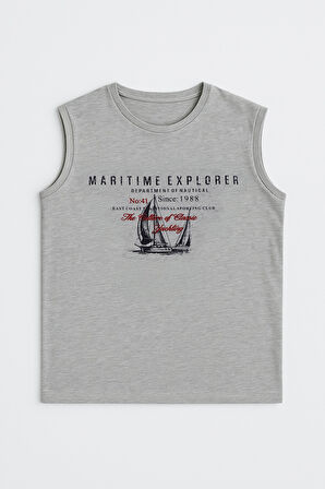 Erkek Bisiklet Yaka Baskılı Açık Mavi Kolsuz T-shirt