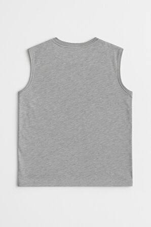 Erkek Bisiklet Yaka Baskılı Açık Mavi Kolsuz T-shirt