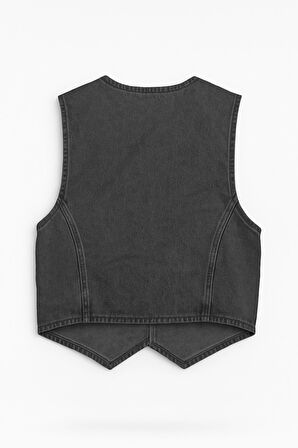 Kadın Cepli %100 Pamuk Açık Mavi Jean Yelek