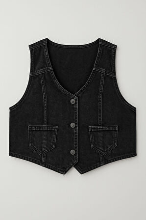 Kadın Düğmeli Jean Yelek