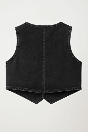 Kadın Düğmeli Jean Yelek