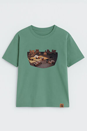 Kadın Bisiklet Yaka %100 Pamuk Blok Baskılı Kısa Kollu T-Shirt