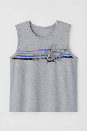 Erkek Yelkenli Baskılı %100 Pamuk Kolsuz T-shirt