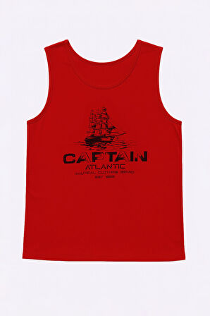 Erkek Kaptan Baskılı %100 Pamuk Kolsuz T-shirt