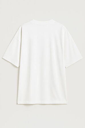 Kadın Bisiklet Yaka Oversize %100 Pamuk T-Shirt