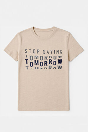 Erkek Rahat Kesim Bisiklet Yaka Yazı Baskılı T-shirt