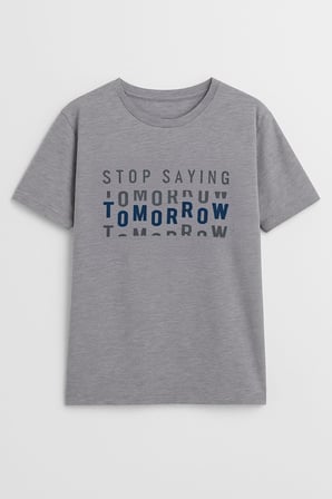 Erkek Rahat Kesim Bisiklet Yaka Yazı Baskılı T-shirt
