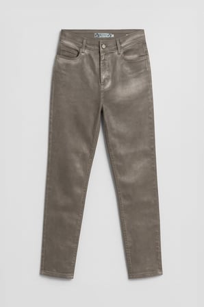 Kadın Yüksek Bel Parlak Mum Kumaş Straight Fit Jean Pantolon