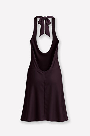 Kadın  Boyundan Bağlamalı Sırt Dekolteli Saten Elbise