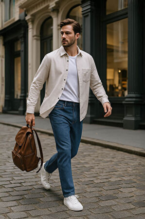 Erkek Regular Fit Normal Kesim %100 Pamuk Koyu Mavi Jean Pantolon