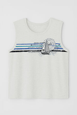 Erkek Yelkenli Baskılı %100 Pamuk Kolsuz T-shirt