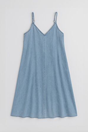 Kadın İnce Askılı Jean Elbise