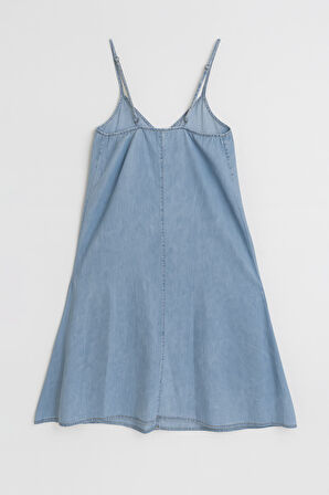 Kadın İnce Askılı Jean Elbise