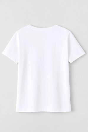 Kadın %100 Pamuk Bodrum Baskılı Kısa Kollu Beyaz T-Shirt