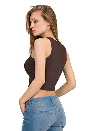 Kadın Halter Yaka Elastan Kaşkorse Crop