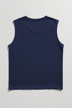 Erkek %100 Pamuk Bisiklet Yaka Shark Baskılı Kolsuz T-shirt