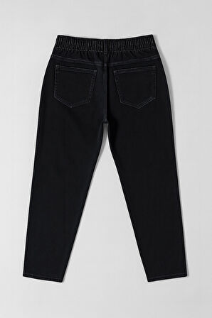 Kadın Yüksek Bel Beli Lastikli Antrasit Jean Pantolon