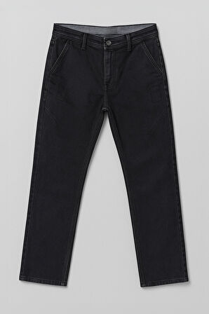 Erkek Siyah Slim Straight Likralı Jean Pantolon