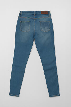 Kadın Yüksek Bel Mavi Skinny Jean Pantolon