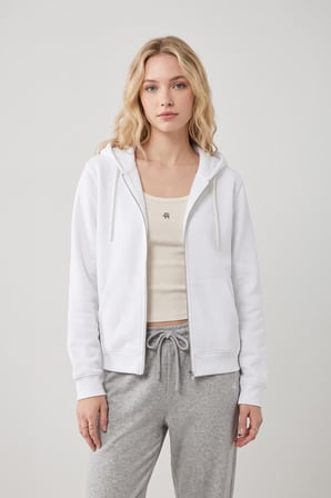 Kadın Fermuarlı Kapüşonlu Cepli İçi Polarlı Sweatshirt