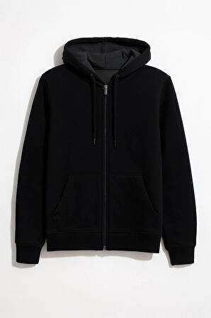 Kadın Fermuarlı Kapüşonlu Cepli İçi Polarlı Sweatshirt