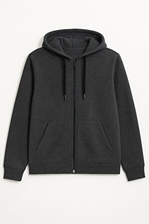 Kadın Fermuarlı Kapüşonlu Cepli İçi Polarlı Sweatshirt