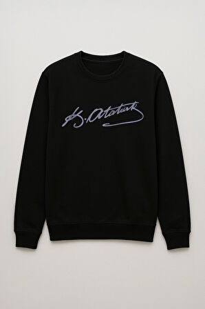 Kadın Atatürk İmzalı Siyah Sweatshirt